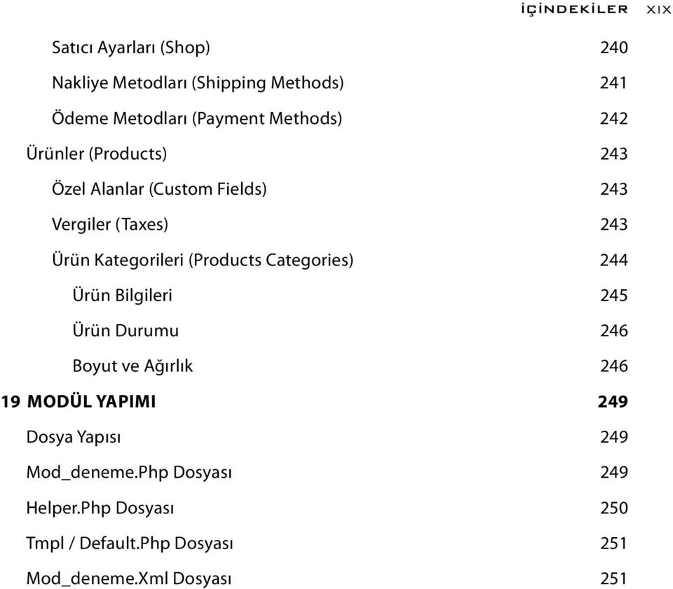 (Products Categories) 244 Ürün Bilgileri 245 Ürün Durumu 246 Boyut ve Ağırlık 246 19 MODÜL YAPIMI 249 Dosya