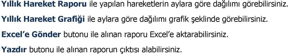 Yıllık Hareket Grafiği ile aylara göre dağılımı grafik şeklinde  Excel