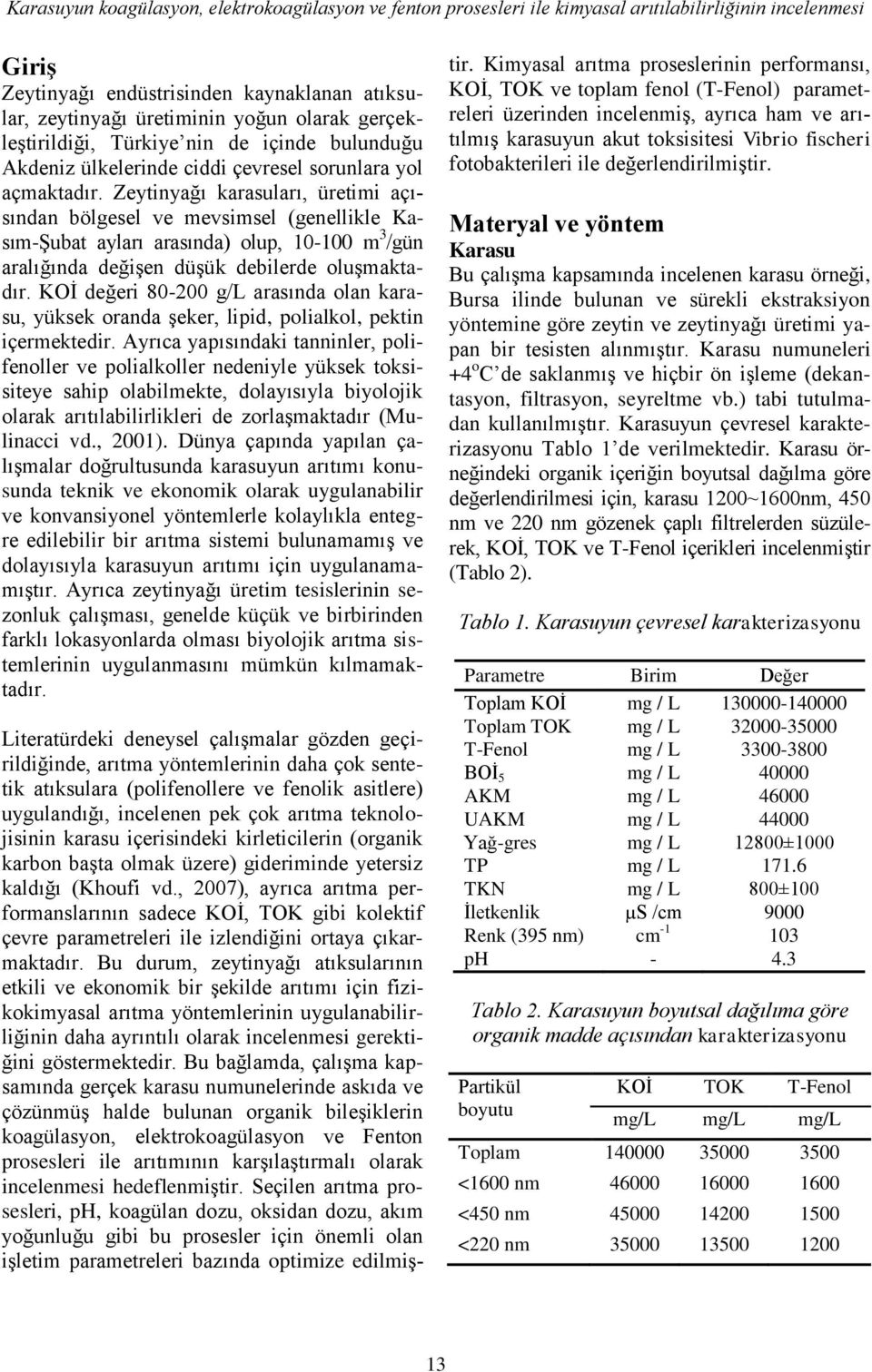 Zeytinyağı karasuları, üretimi açısından bölgesel ve mevsimsel (genellikle Kasım-Şubat ayları arasında) olup, 10-100 m 3 /gün aralığında değişen düşük debilerde oluşmaktadır.