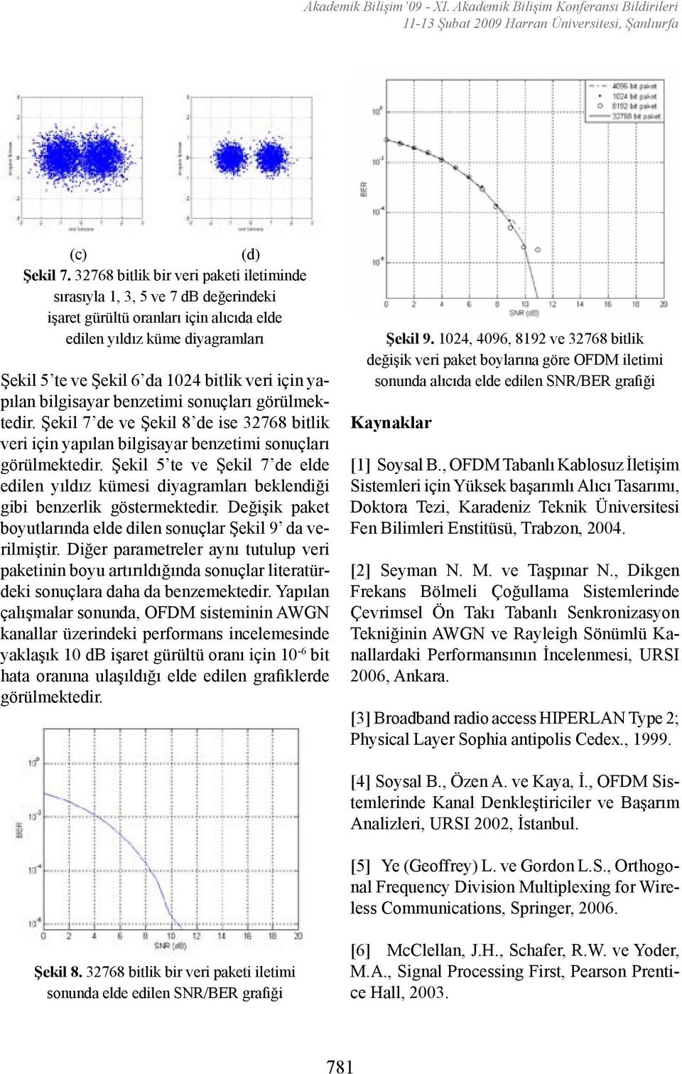 yapılan bilgisayar benzetimi sonuçları görülmektedir. Şekil 7 de ve Şekil 8 de ise 32768 bitlik veri için yapılan bilgisayar benzetimi sonuçları görülmektedir.