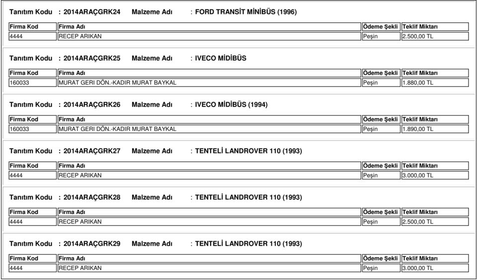 880,00 TL Tanıtım Kodu : 2014ARAÇGRK26 Malzeme Adı : IVECO MİDİBÜS (1994) 160033 MURAT GERI DÖN.-KADIR MURAT BAYKAL Peşin 1.