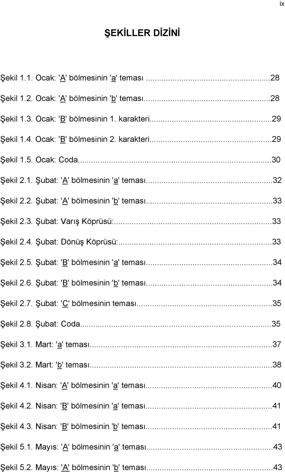 Şubat: Dönüş Köprüsü:...33 Şekil 2.5. Şubat: 'B' bölmesinin 'a' teması...34 Şekil 2.6. Şubat: 'B' bölmesinin 'b' teması...34 Şekil 2.7. Şubat: 'C' bölmesinin teması...35 Şekil 2.8. Şubat: Coda.