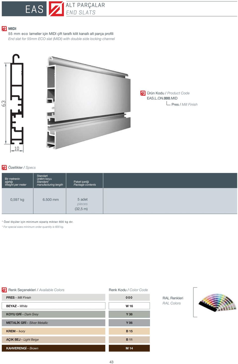 slat for 55mm ECO slat (MIDI) with double