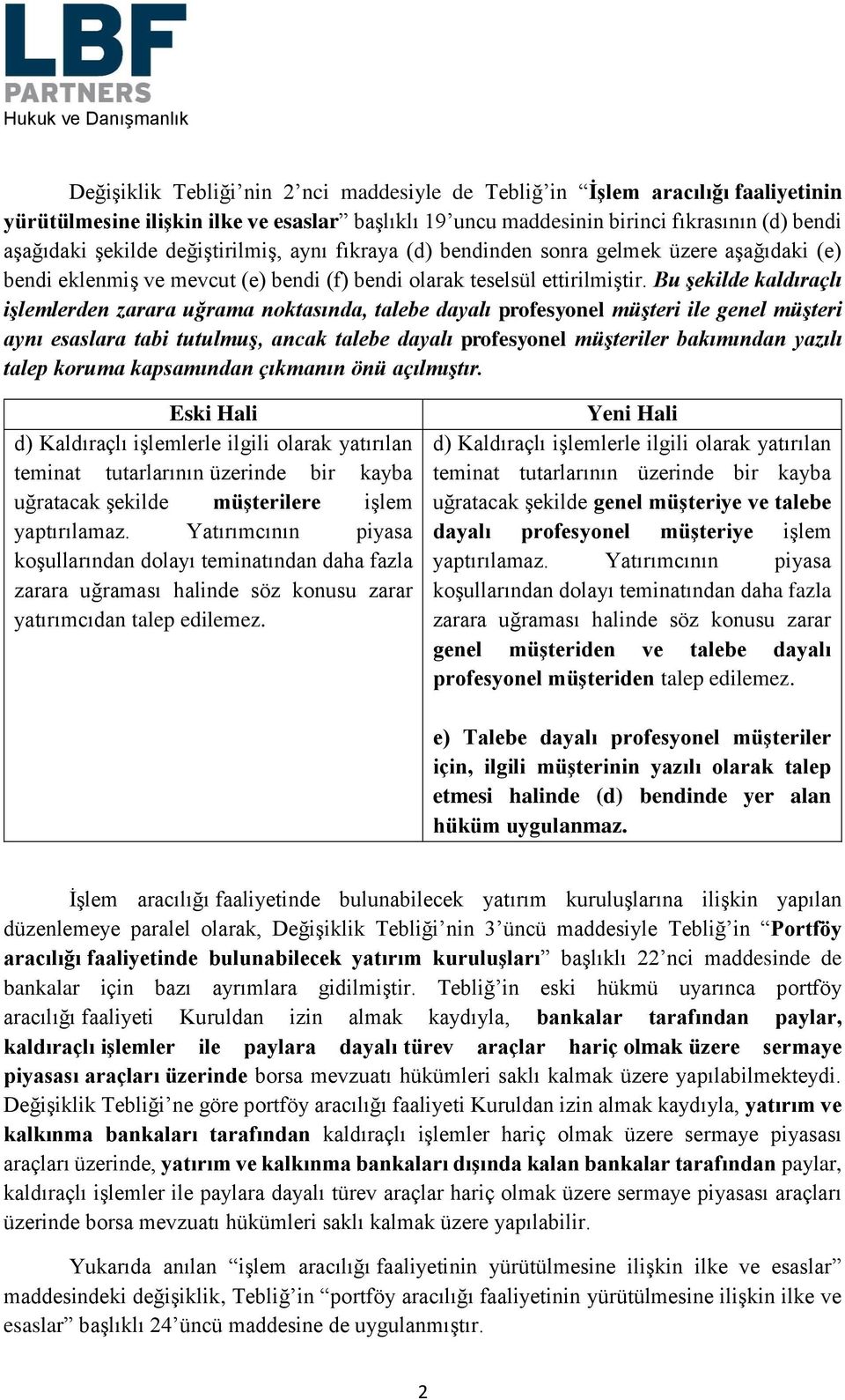 Bu şekilde kaldıraçlı işlemlerden zarara uğrama noktasında, talebe dayalı profesyonel müşteri ile genel müşteri aynı esaslara tabi tutulmuş, ancak talebe dayalı profesyonel müşteriler bakımından