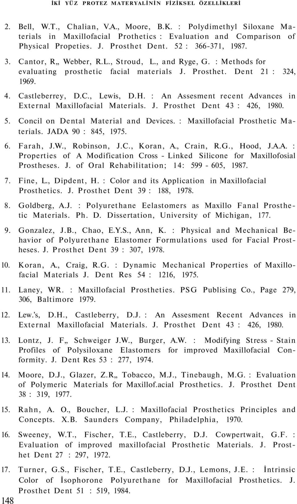 H. : An Assesment recent Advances in External Maxillofacial Materials. J. Prosthet Dent 43 : 426, 1980. 5. Concil on Dental Material and Devices. : Maxillofacial Prosthetic Materials.