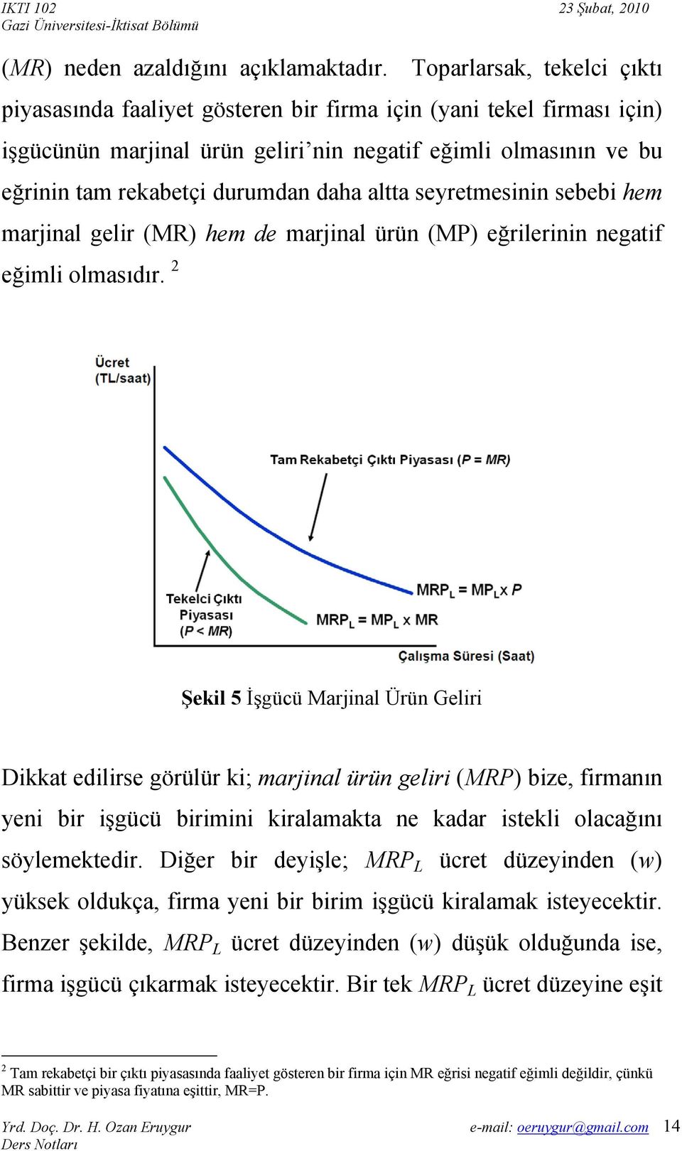 altta seyretmesinin sebebi hem marjinal gelir (MR) hem de marjinal ürün (MP) eğrilerinin negatif eğimli olmasıdır.
