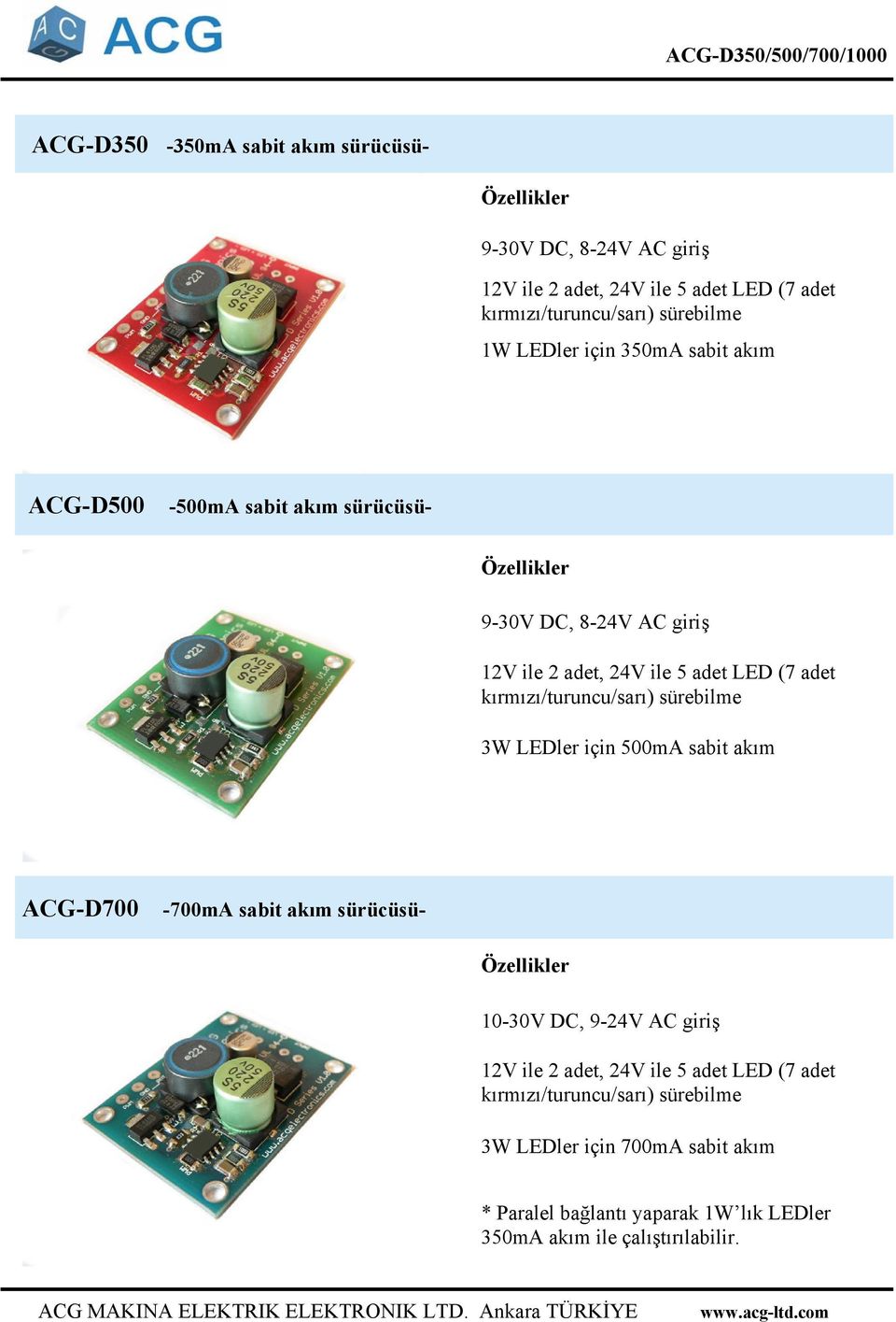 sabit akım ACG-D700-700mA sabit akım sürücüsü- 10-30V DC, 9-24V AC giriş 3W LEDler için
