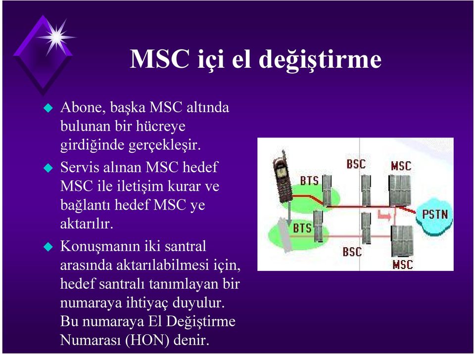 Servis alınan MSC hedef MSC ile iletişim kurar ve bağlantı hedef MSC ye aktarılır.