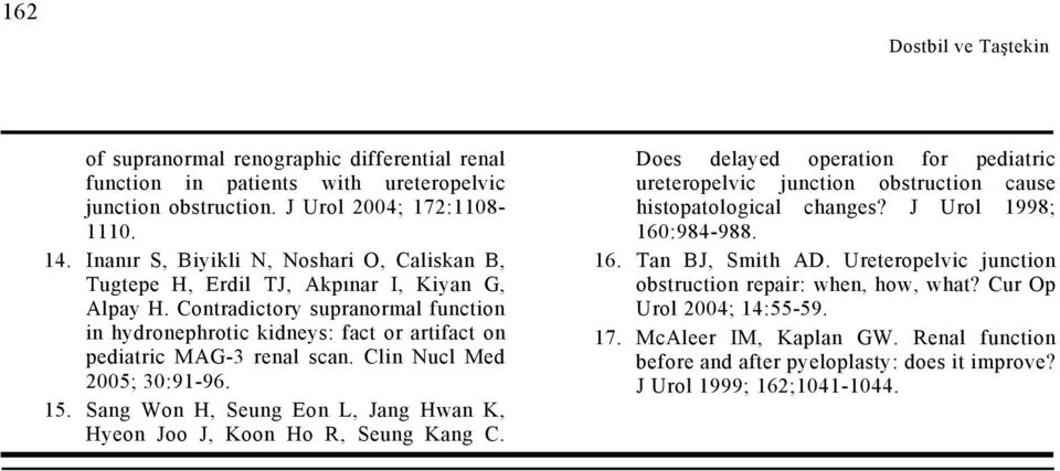 Contradictory supranormal function in hydronephrotic kidneys: fact or artifact on pediatric MAG-3 renal scan. Clin Nucl Med 2005; 30:91-96. 15.