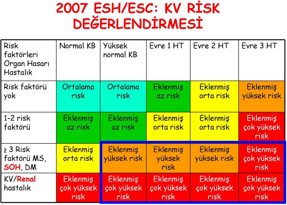 Eklenmiş orta risk Eklenmiş çok yüksek risk 3 Risk faktörü MS, SOH, DM Eklenmiş orta risk Eklenmiş yüksek risk Eklenmiş yüksek risk Eklenmiş yüksek risk