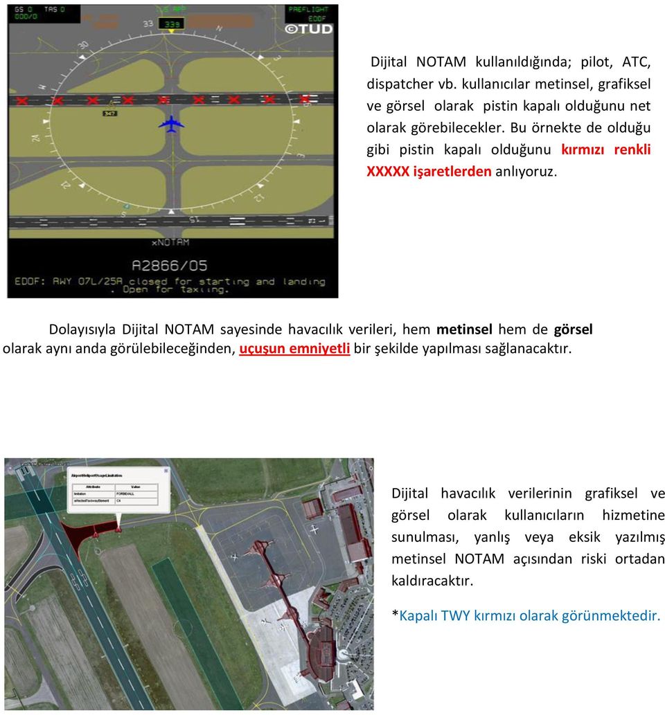 Dolayısıyla Dijital NOTAM sayesinde havacılık verileri, hem metinsel hem de görsel olarak aynı anda görülebileceğinden, uçuşun emniyetli bir şekilde yapılması