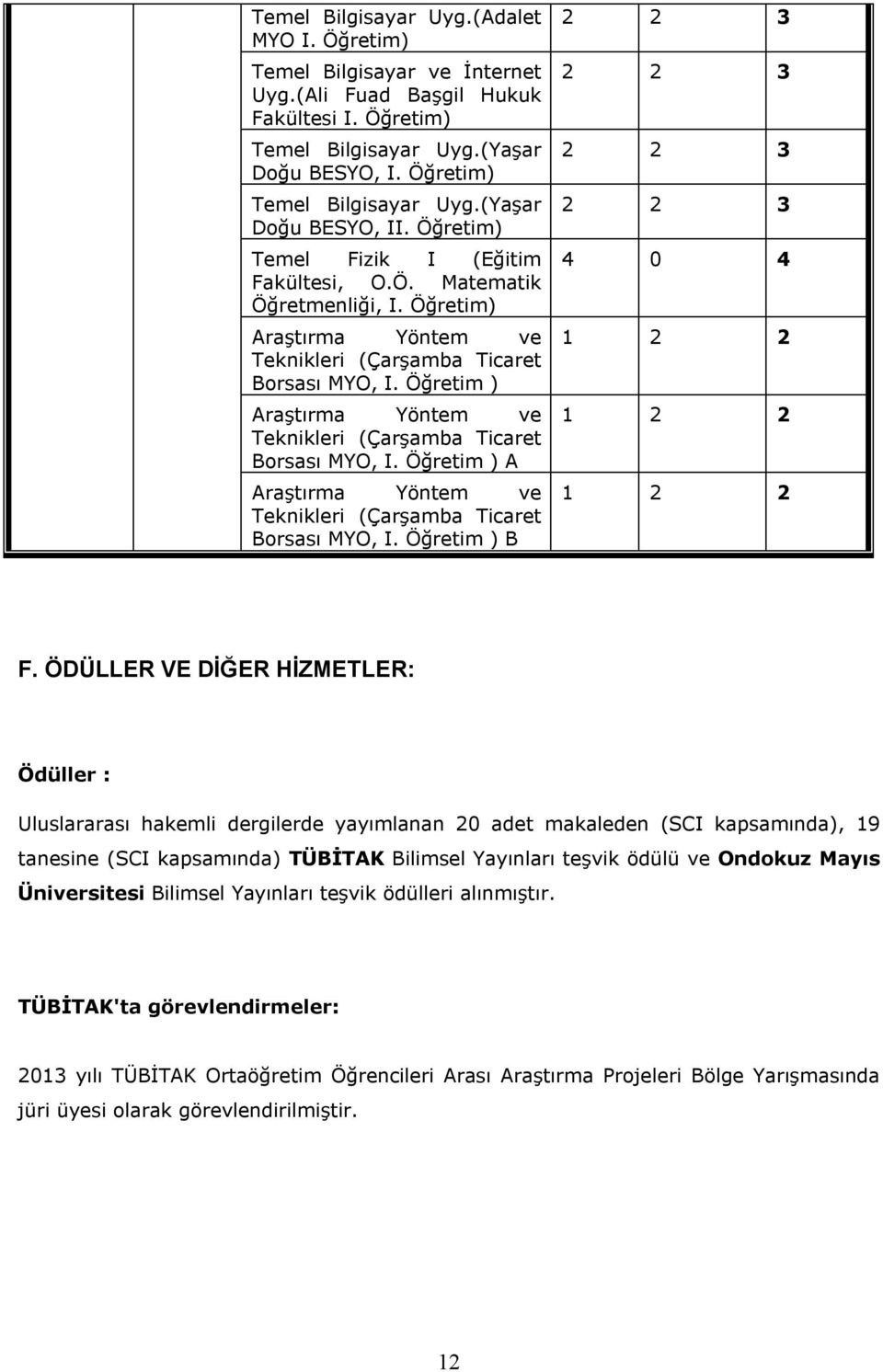 Öğretim ) Araştırma Yöntem ve Teknikleri (Çarşamba Ticaret Borsası MYO, I. Öğretim ) A Araştırma Yöntem ve Teknikleri (Çarşamba Ticaret Borsası MYO, I. Öğretim ) B 1 2 2 1 2 2 1 2 2 F.