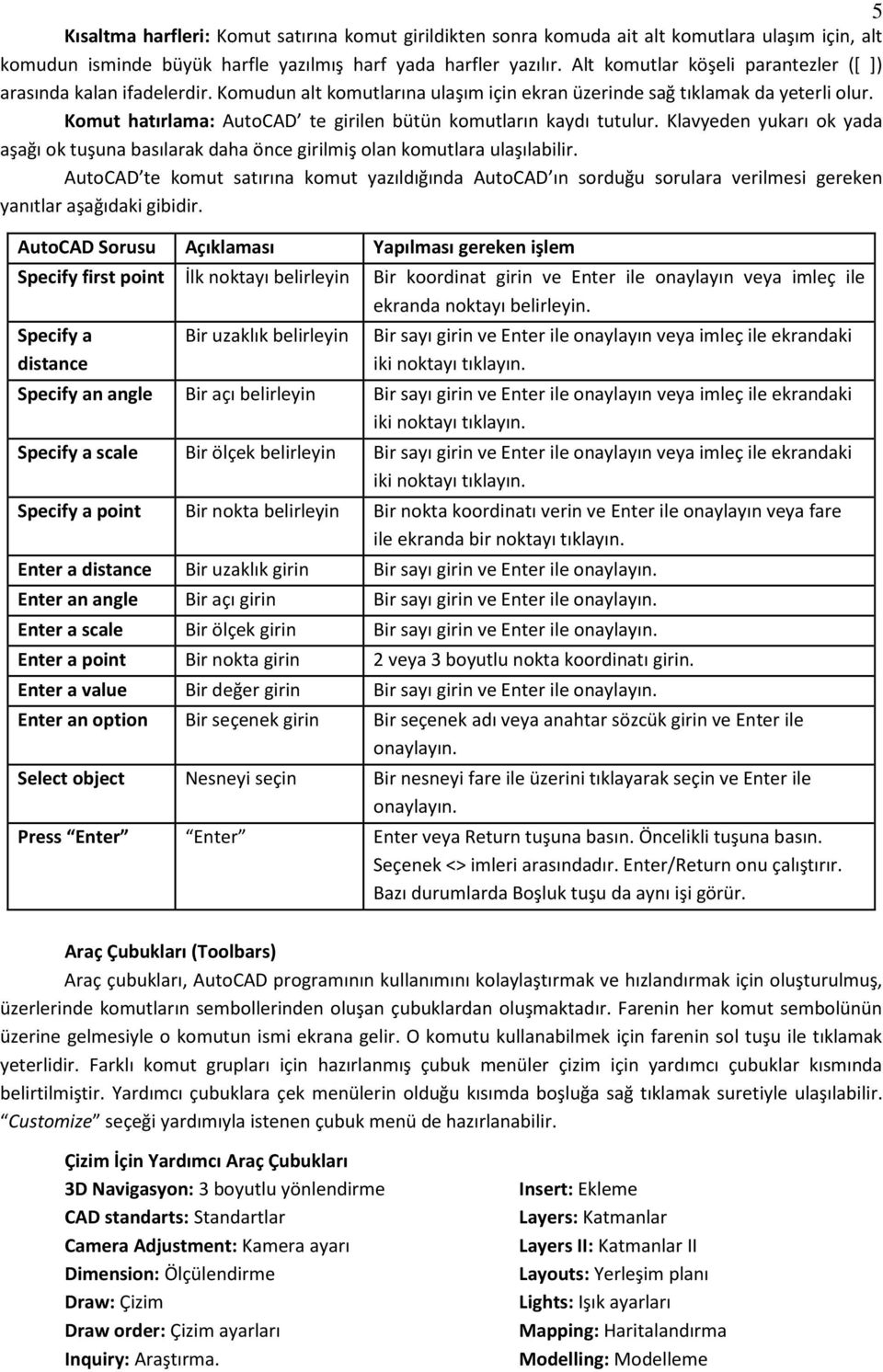 Komut hatırlama: AutoCAD te girilen bütün komutların kaydı tutulur. Klavyeden yukarı ok yada aşağı ok tuşuna basılarak daha önce girilmiş olan komutlara ulaşılabilir.