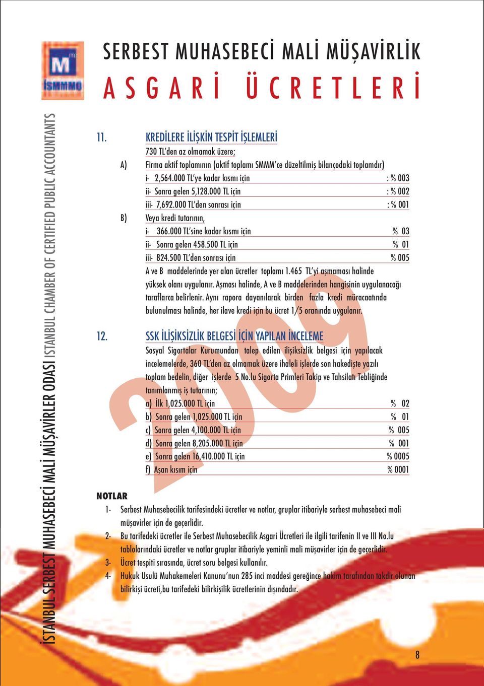 000 TL sine kadar kısmı için % 03 ii- Sonra gelen 458.500 TL için % 01 iii- 824.500 TL den sonrası için % 005 A ve B maddelerinde yer alan ücretler toplamı 1.