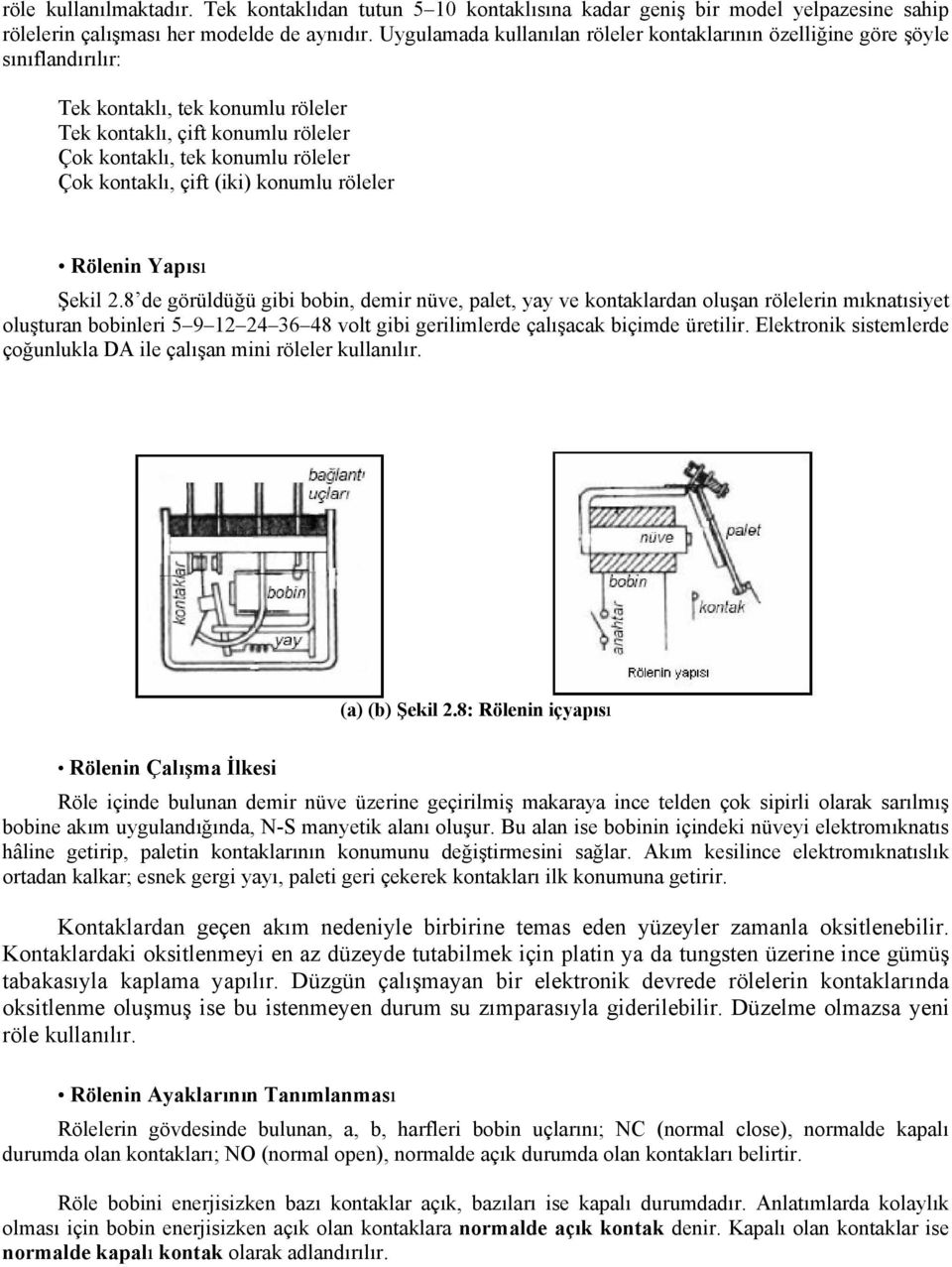 çift (iki) konumlu röleler Rölenin Yapısı Şekil 2.