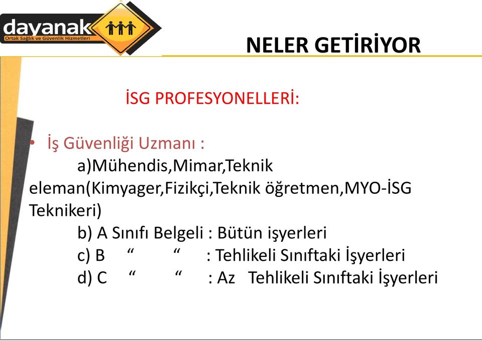 öğretmen,myo-isg Teknikeri) b) A Sınıfı Belgeli : Bütün