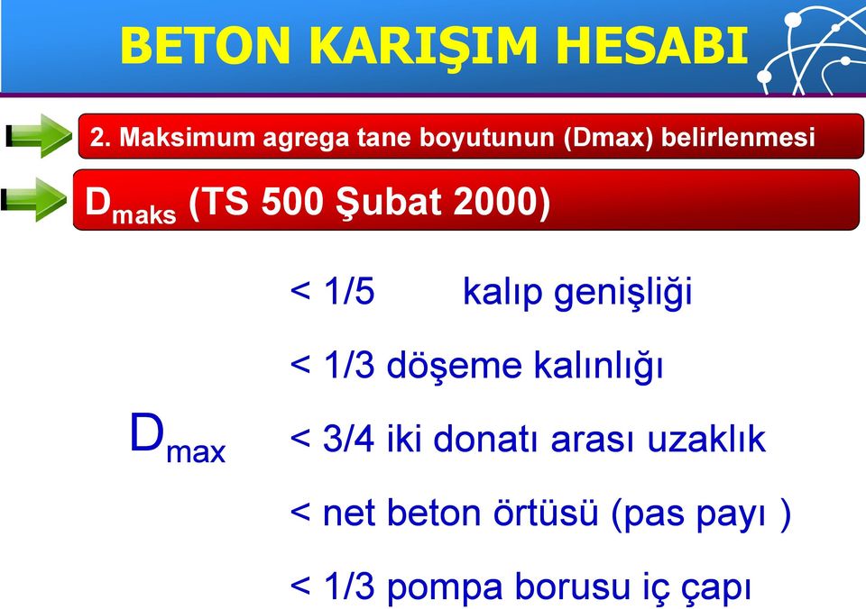 (TS 500 Şubat 2000) < 1/5 kalıp genişliği < 1/3 döşeme