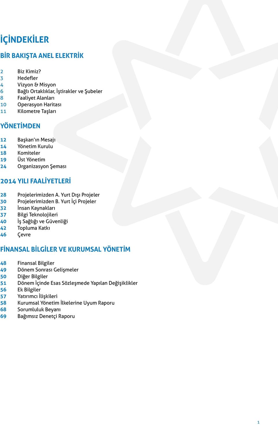Komiteler 19 Üst Yönetim 24 Organizasyon Şeması 2014 YILI FAALİYETLERİ 28 Projelerimizden A. Yurt Dışı Projeler 30 Projelerimizden B.
