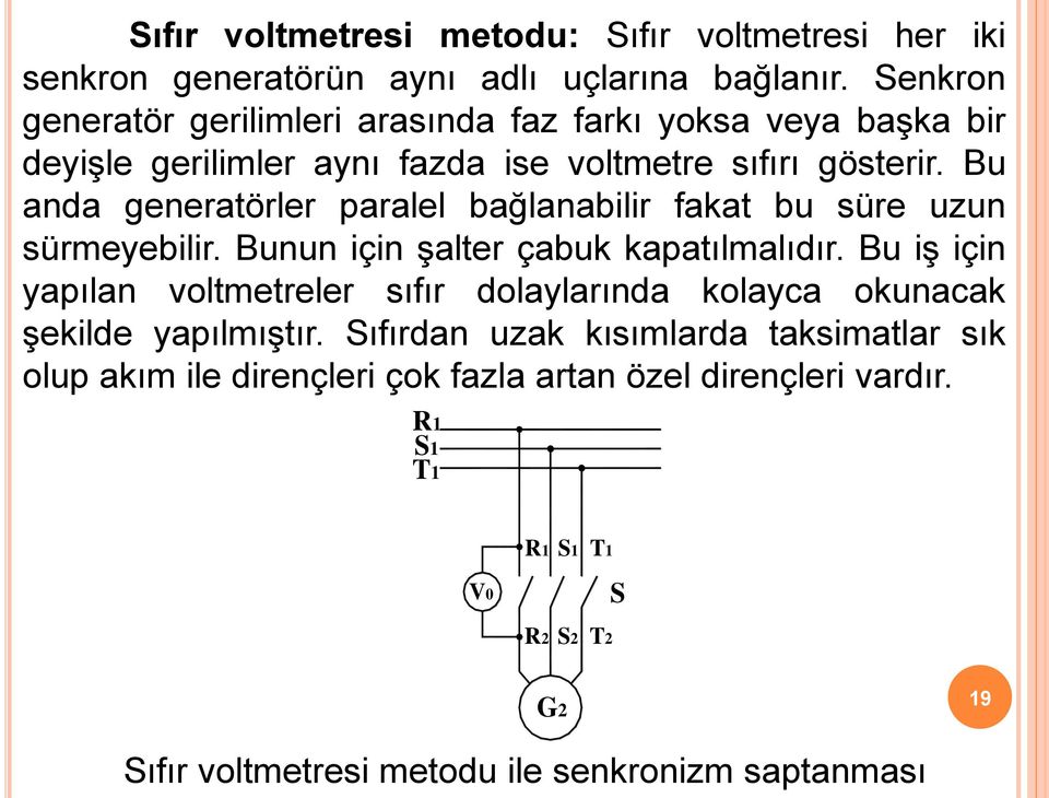 Bu anda generatörler paralel bağlanabilir fakat bu süre uzun sürmeyebilir. Bunun için şalter çabuk kapatılmalıdır.