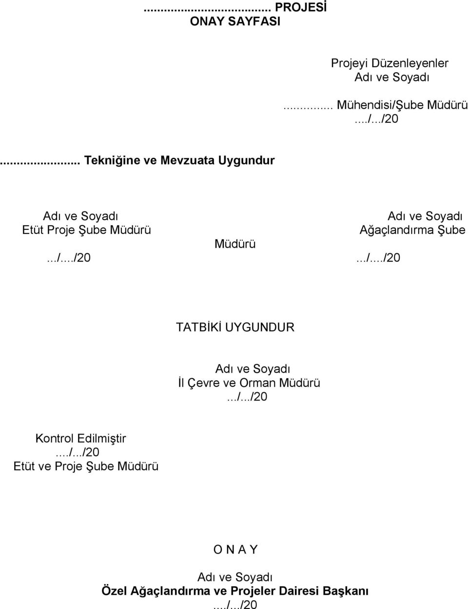 Müdürü.../.../20.../.../20 TATBİKİ UYGUNDUR Adı ve Soyadı İl Çevre ve Orman Müdürü.../.../20 Kontrol Edilmiştir.