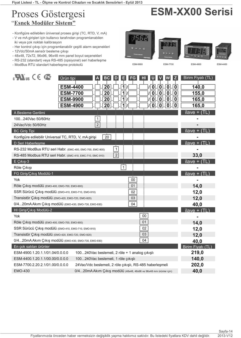 96x96, 96x48 mm panel boyut seçenekleri S3 (standart) veya S485 (opsiyonel) seri haberleşme ModBus TU standart haberleşme protokolü ESM9900 ESM7700 ESM4900 ESM4400 00.