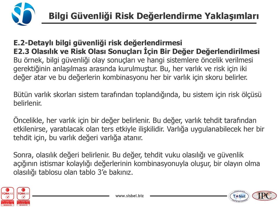 Bütün varlık skorları sistem tarafından toplandığında, bu sistem için risk ölçüsü belirlenir. Öncelikle, her varlık için bir değer belirlenir.