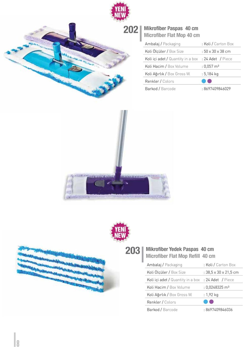 Mikrofiber Yedek Paspas 40 cm Microfiber Flat Mop Refill 40 cm : 38,5 x 30 x 21,5 cm Koli içi adet /