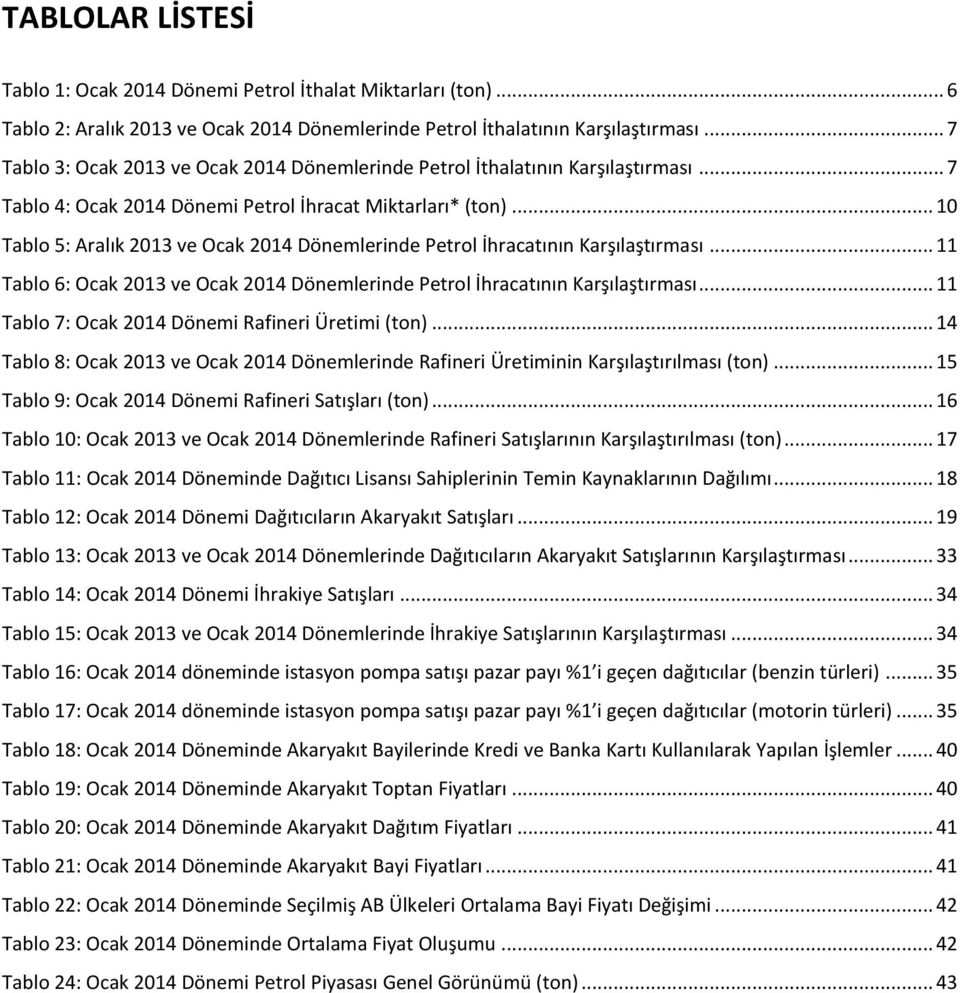 .. 10 Tablo 5: Aralık 2013 ve Ocak 2014 Dönemlerinde Petrol İhracatının Karşılaştırması... 11 Tablo 6: Ocak 2013 ve Ocak 2014 Dönemlerinde Petrol İhracatının Karşılaştırması.