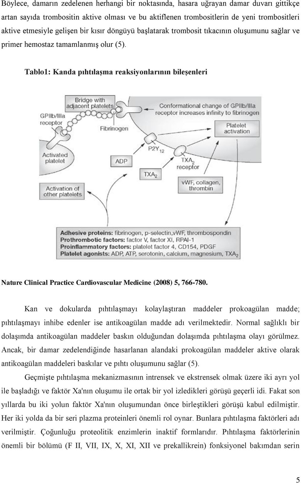 Tablo1: Kanda pıhtılaşma reaksiyonlarının bileşenleri Nature Clinical Practice Cardiovascular Medicine (2008) 5, 766780.
