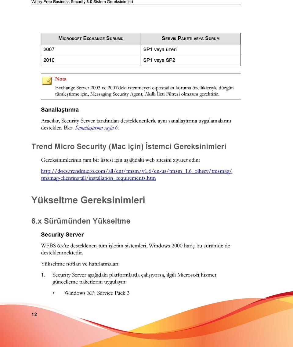 tümleştirme için, Messaging Security Agent, Akıllı İleti Filtresi olmasını gerektirir. Sanallaştırma Aracılar, Security Server tarafından desteklenenlerle aynı sanallaştırma uygulamalarını destekler.