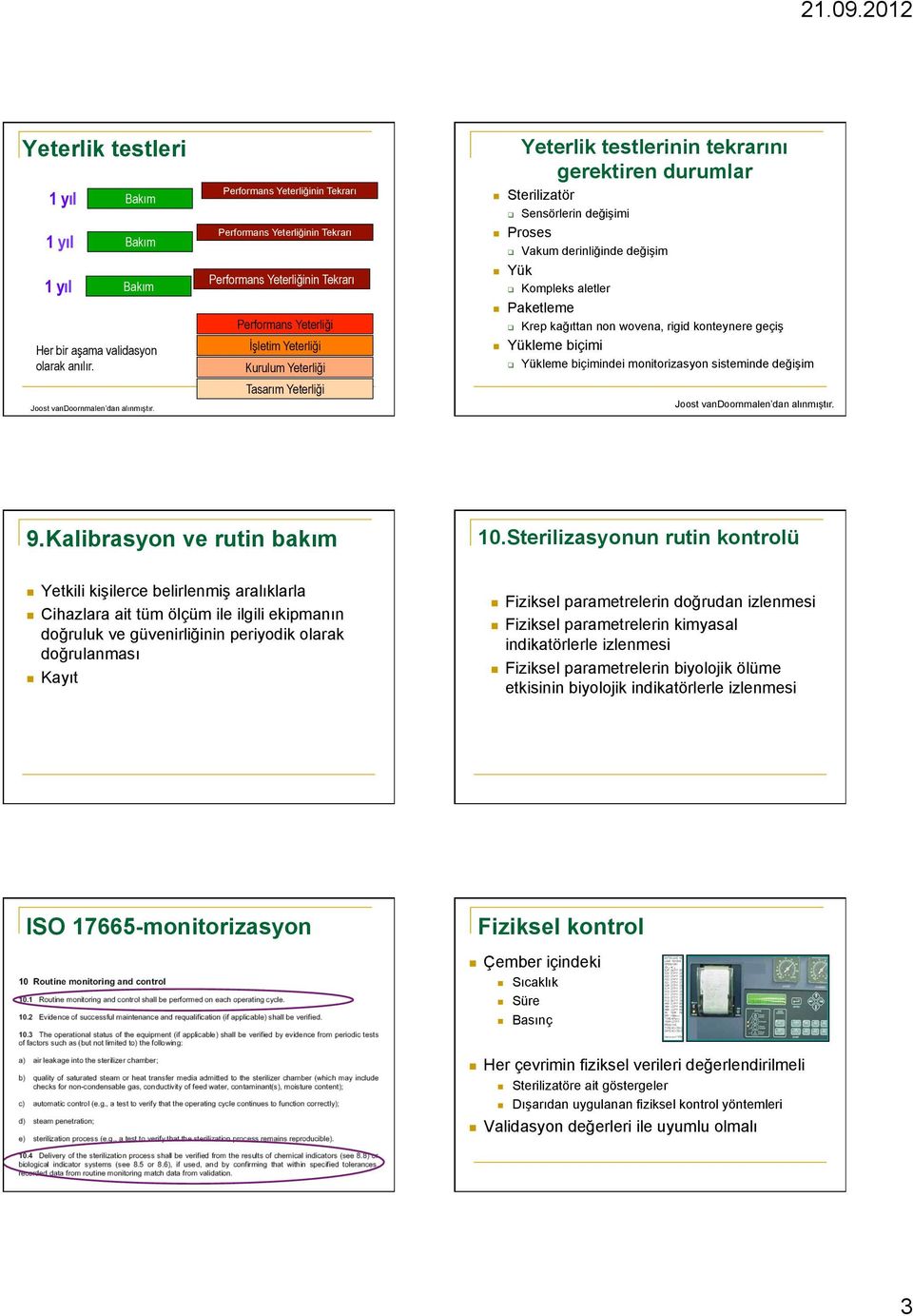 tekrarını gerektiren durumlar n Sterilizatör q Sensörlerin değişimi n Proses q Vakum derinliğinde değişim n Yük q Kompleks aletler n Paketleme q Krep kağıttan non wovena, rigid konteynere geçiş n