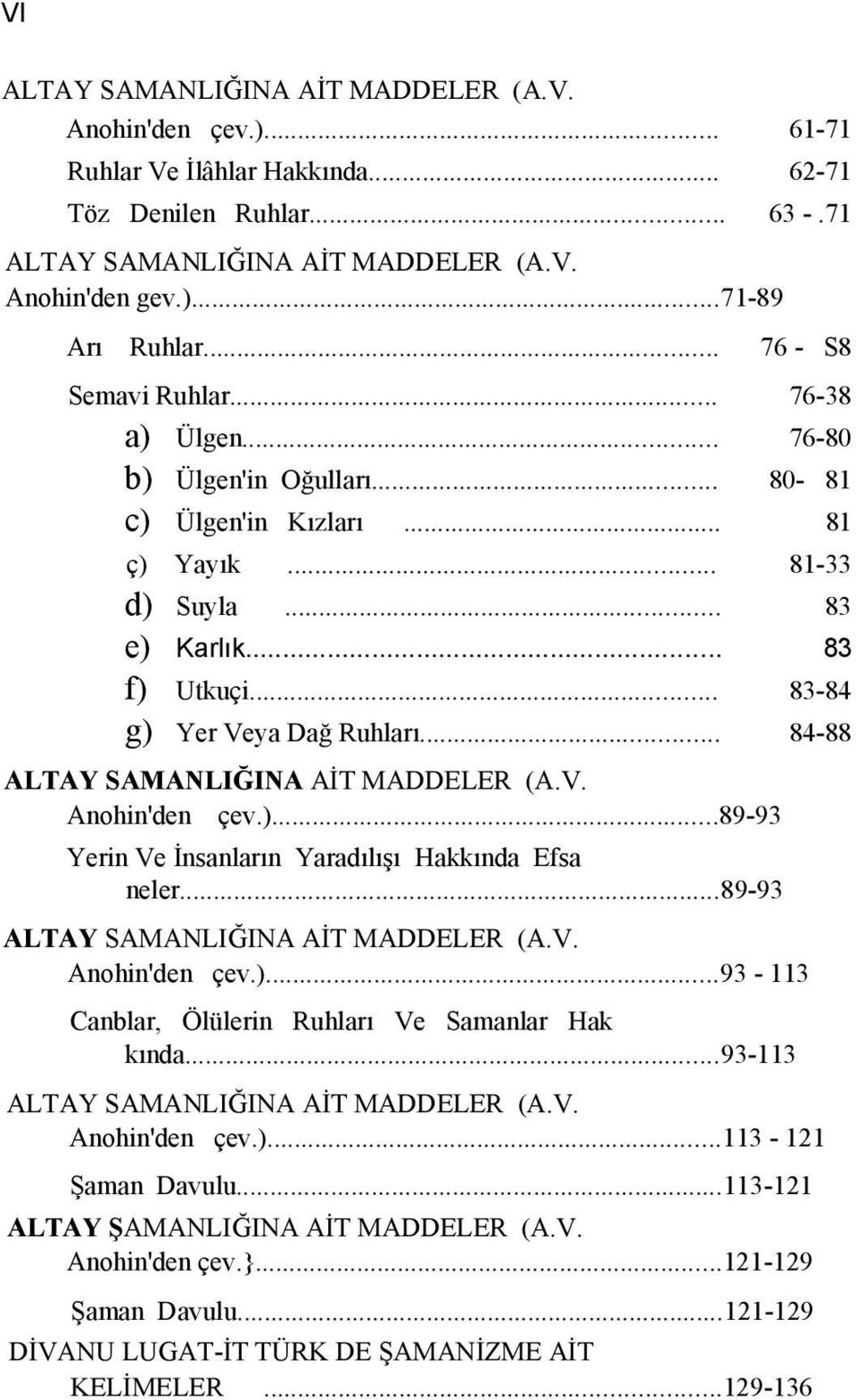 .. 84-88 ALTAY SAMANLIĞINA AİT MADDELER (A.V. Anohin'den çev.)...89-93 Yerin Ve İnsanların Yaradılışı Hakkında Efsa neler...89-93 ALTAY SAMANLIĞINA AİT MADDELER (A.V. Anohin'den çev.)...93-113 Canblar, Ölülerin Ruhları Ve Samanlar Hak kında.