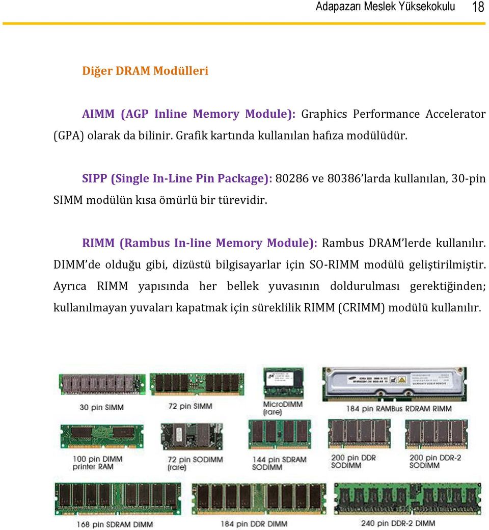 SIPP (Single In-Line Pin Package): 80286 ve 80386 larda kullanılan, 30-pin SIMM modülün kısa ömürlü bir türevidir.