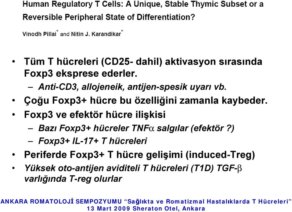 Foxp3 ve efektör hücre ilişkisi Bazı Foxp3+ hücreler TNFa salgılar (efektör?