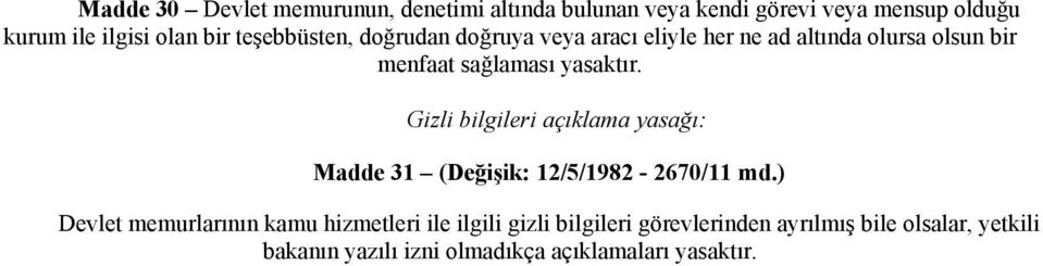 Gizli bilgileri açıklama yasağı: Madde 31 (Değişik: 12/5/1982-2670/11 md.