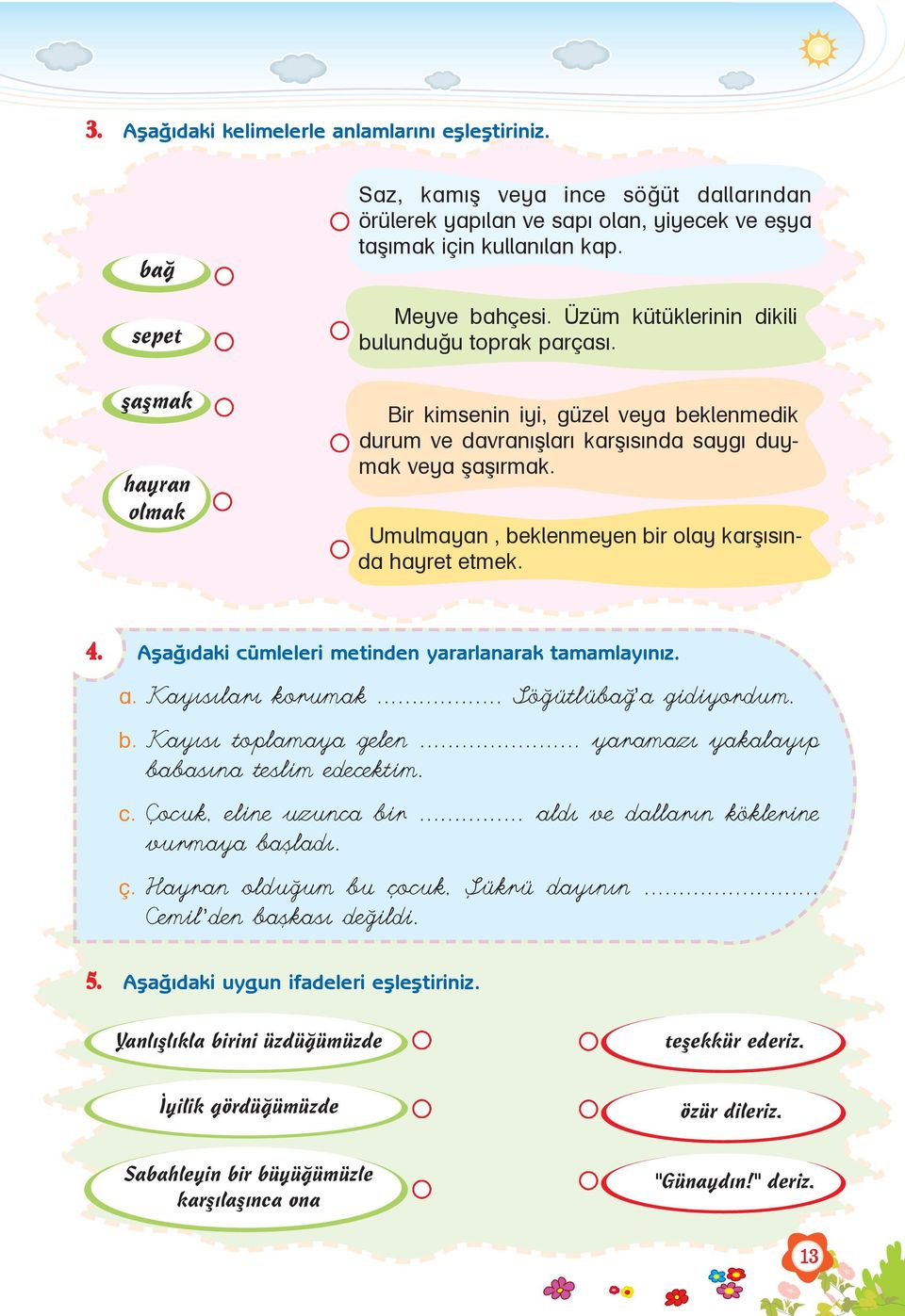 Umulmayan, beklenmeyen bir olay karþýsýnda hayret etmek. 4. Aþaðýdaki cümleleri metinden yararlanarak tamamlayýnýz. a. Kayýsýlarý korumak... Söðütlübað a gidiyordum. b. Kayýsý toplamaya gelen.