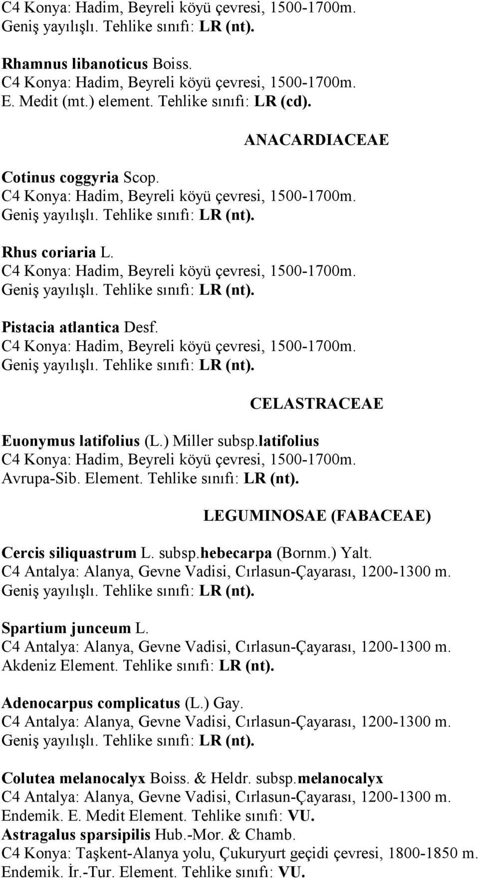 C4 Antalya: Alanya, Gevne Vadisi, Crlasun-Çayaras, 1200-1300 m. Spartium junceum L. C4 Antalya: Alanya, Gevne Vadisi, Crlasun-Çayaras, 1200-1300 m. Akdeniz Element. Tehlike snf: LR (nt).