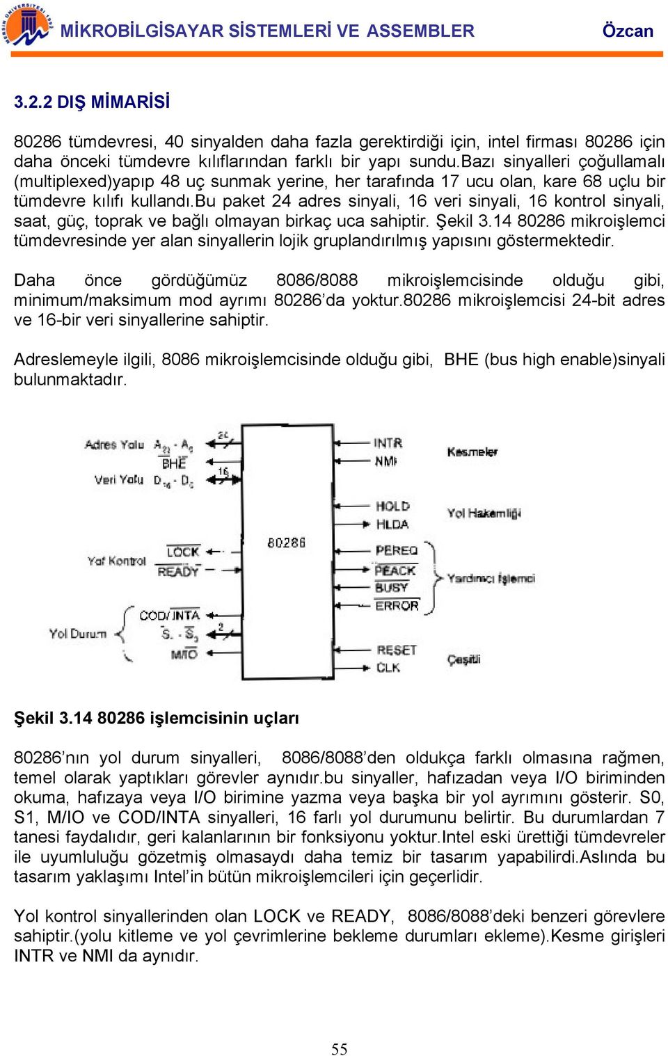 bu paket 24 adres sinyali, 16 veri sinyali, 16 kontrol sinyali, saat, güç, toprak ve bağlı olmayan birkaç uca sahiptir. Şekil 3.