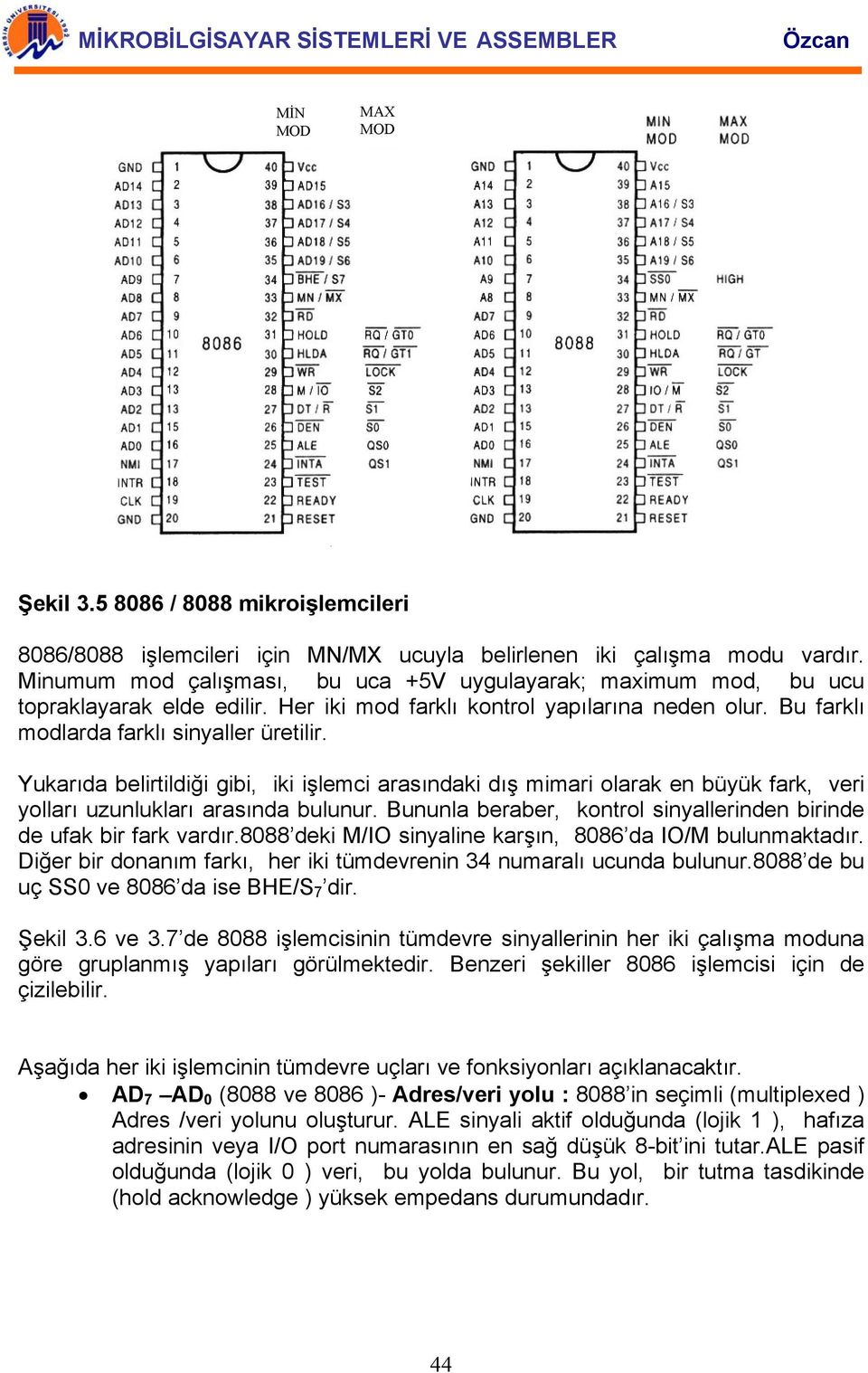 Yukarıda belirtildiği gibi, iki işlemci arasındaki dış mimari olarak en büyük fark, veri yolları uzunlukları arasında bulunur. Bununla beraber, kontrol sinyallerinden birinde de ufak bir fark vardır.