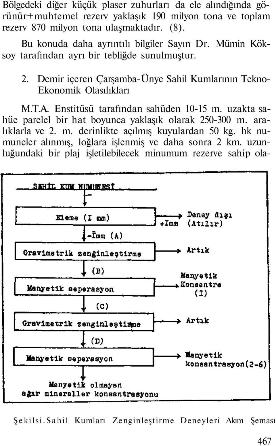 Demir içeren Çarşamba-Ünye Sahil Kumlarının Tekno- Ekonomik Olasılıkları M.T.A. Enstitüsü tarafından sahüden 10-15 m.