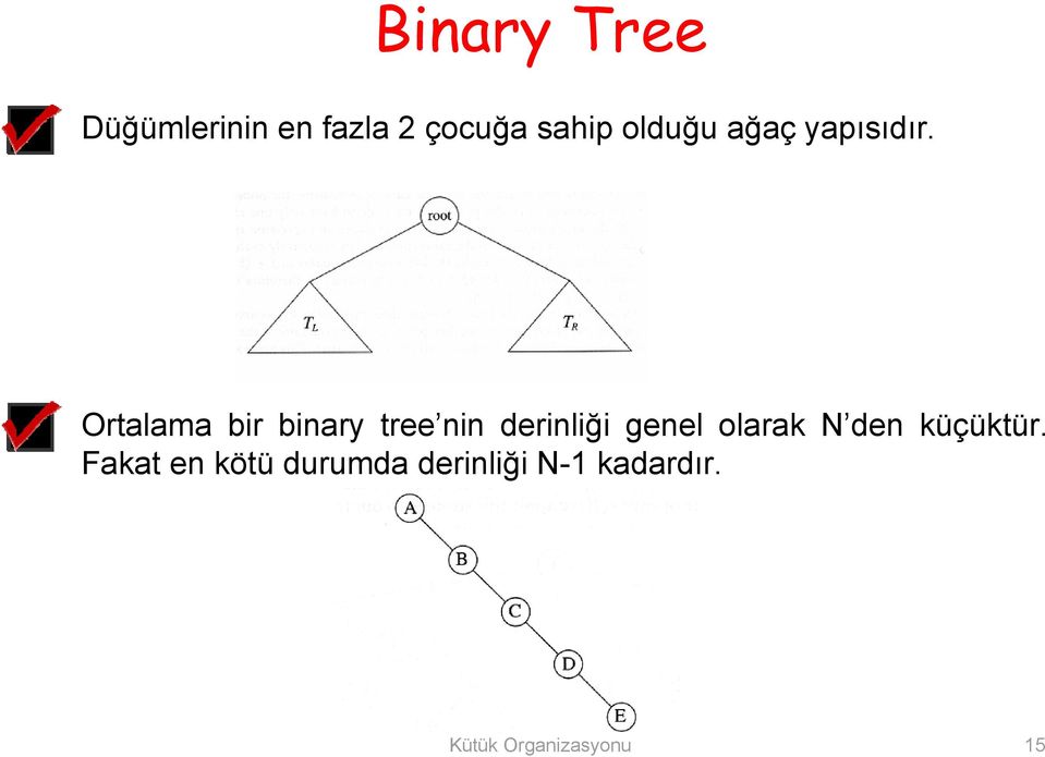 Ortalama bir binary tree nin derinliği genel olarak