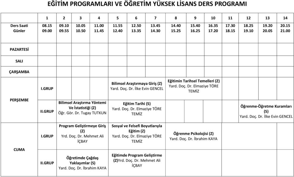 İlke Evin GENCEL Eğitimin Tarihsel Temelleri (Z) Yard. Doç. Dr. Elmaziye TÖRE TEMİZ PERŞEMBE II.GRUP Bilimsel Araştırma Yöntemi Ve İstatistiği (Z) Öğr. Gör. Dr. Tugay TUTKUN Eğitim Tarihi (S) Yard.