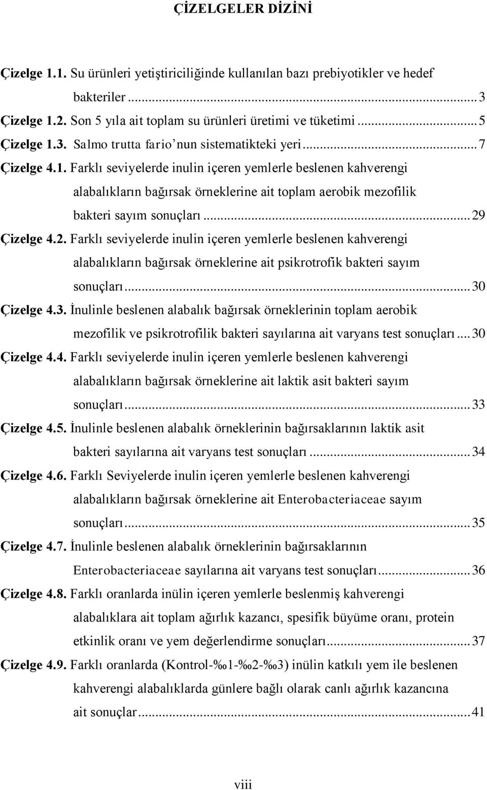 Farklı seviyelerde inulin içeren yemlerle beslenen kahverengi alabalıkların bağırsak örneklerine ait toplam aerobik mezofilik bakteri sayım sonuçları... 29
