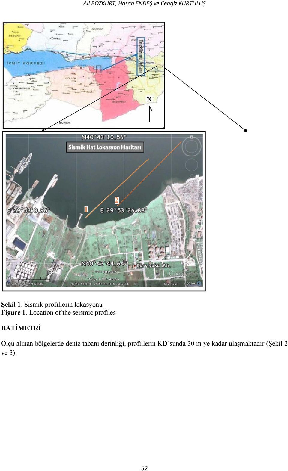 Location of the seismic profiles BATİMETRİ Ölçü alınan