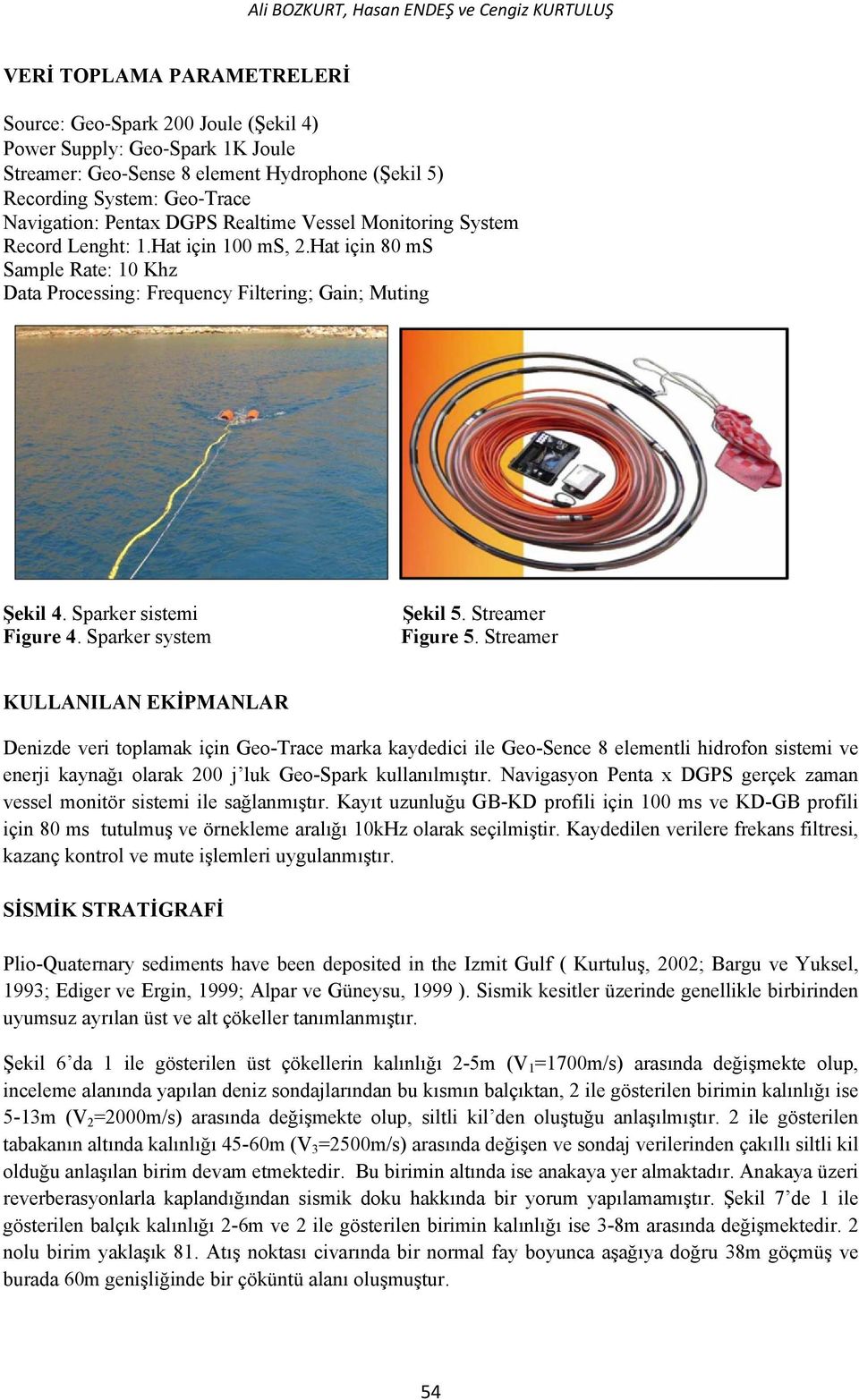 Hat için 80 ms Sample Rate: 10 Khz Data Processing: Frequency Filtering; Gain; Muting Şekil 4. Sparker sistemi Figure 4. Sparker system Şekil 5. Streamer Figure 5.