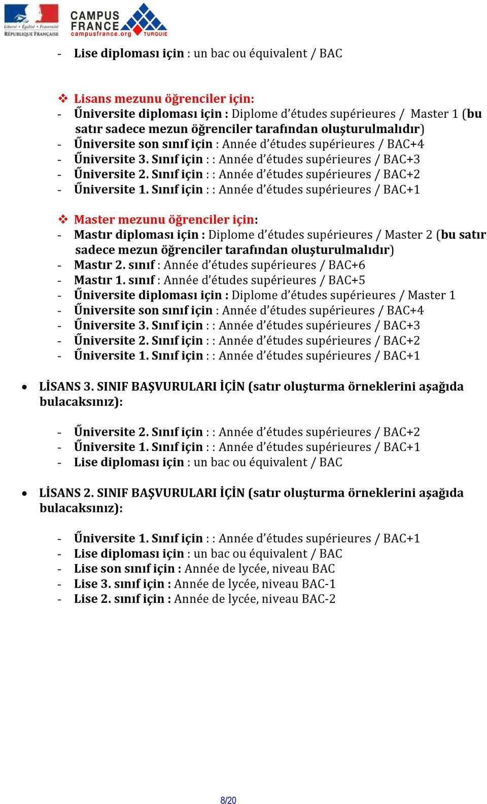 Sınıf için : : Année d études supérieures / BAC+2 - Űniversite 1.