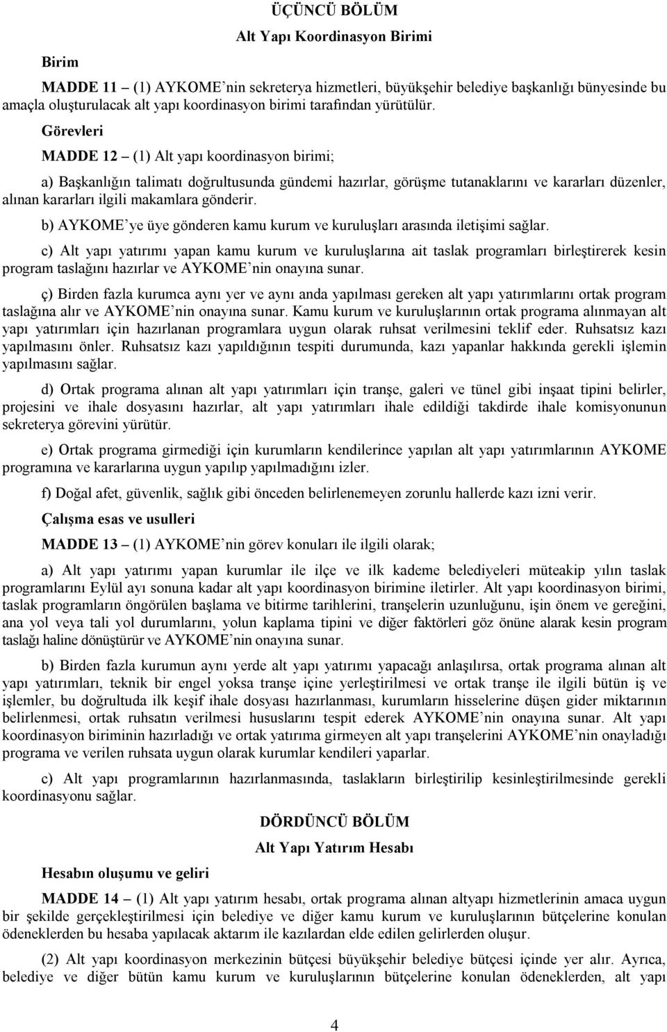 Görevleri MADDE 12 (1) Alt yapı koordinasyon birimi; a) Başkanlığın talimatı doğrultusunda gündemi hazırlar, görüşme tutanaklarını ve kararları düzenler, alınan kararları ilgili makamlara gönderir.