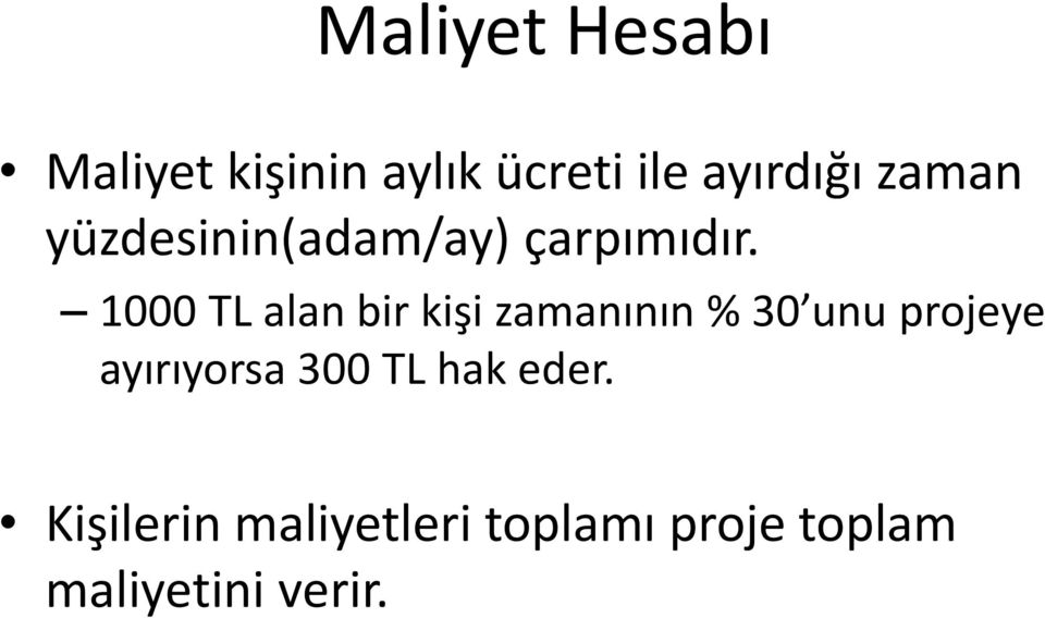 1000 TL alan bir kişi zamanının % 30 unu projeye