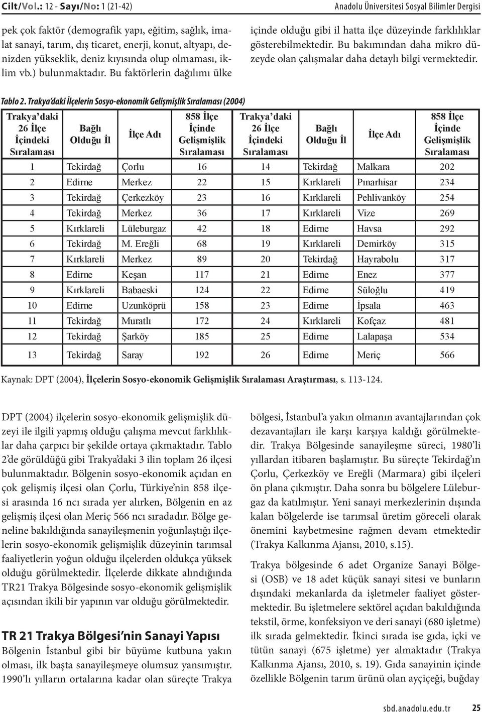 ) bulunmaktadır. Bu faktörlerin dağılımı ülke Anadolu Üniversitesi Sosyal Bilimler Dergisi içinde olduğu gibi il hatta ilçe düzeyinde farklılıklar gösterebilmektedir.