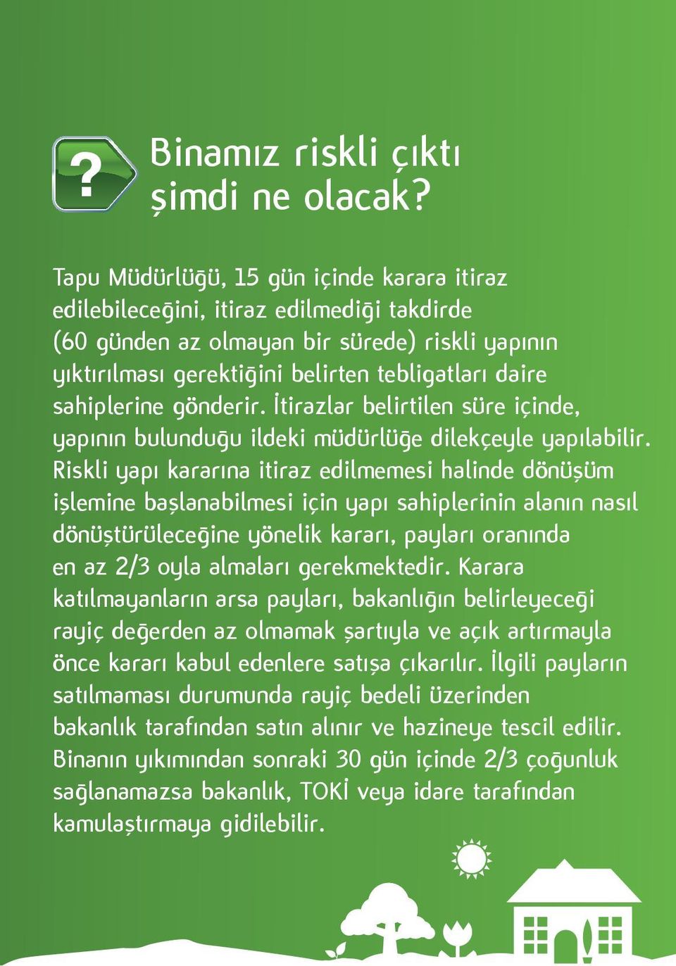 sahiplerine gönderir. İtirazlar belirtilen süre içinde, yapının bulunduğu ildeki müdürlüğe dilekçeyle yapılabilir.